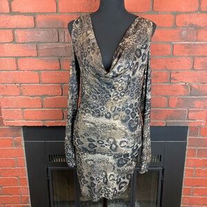 Sugar‎ & Spice Women Animal Print Long Sleeves Backless Cross Strap Dress Size S